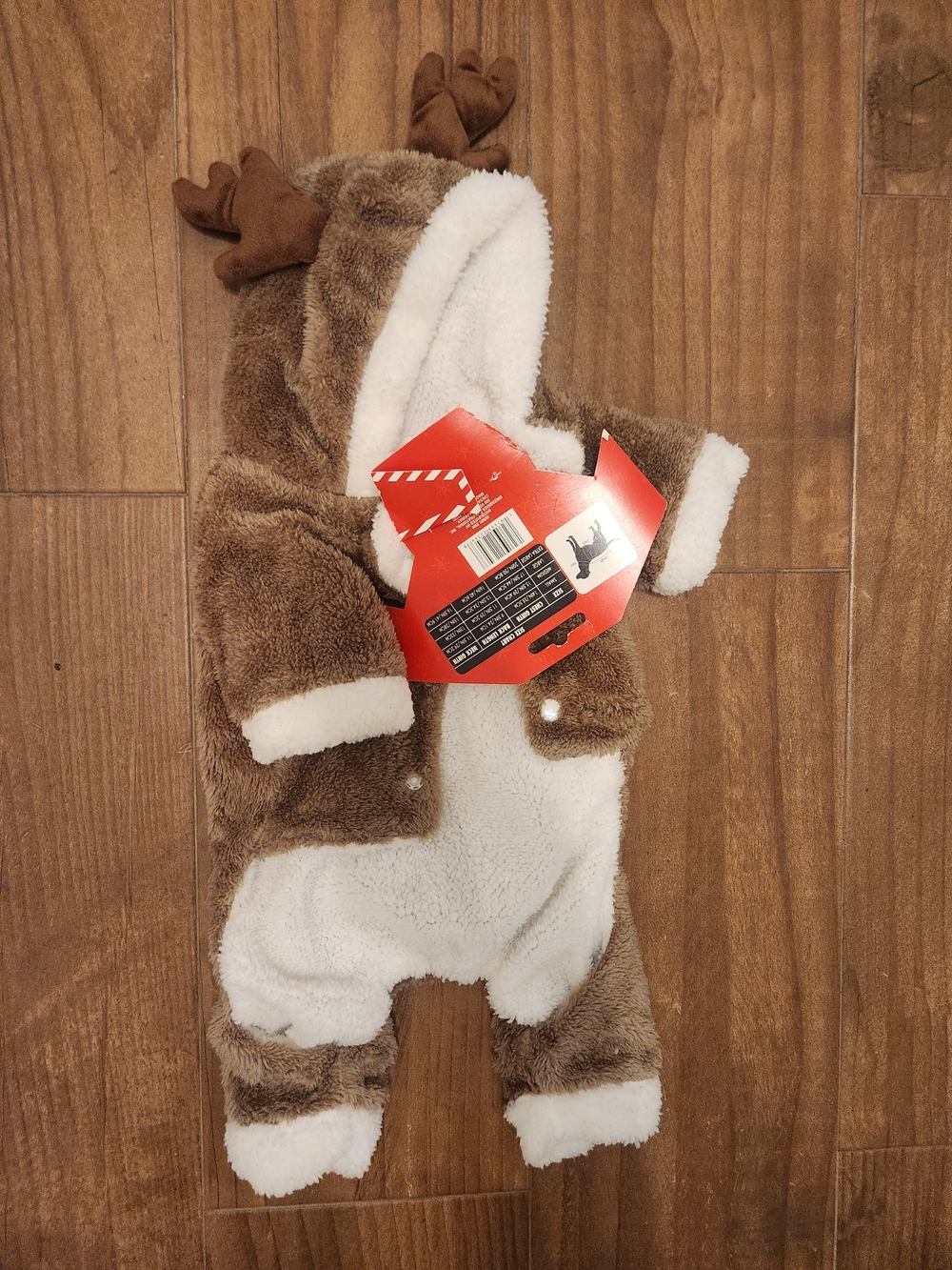 Dog Reindeer Fuzzy Brown Reindeer Plush Hooded Pet Onesie costume size L Nwt